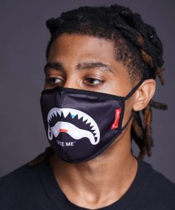 Alternative view of BITE ME SHARK (BLK) POLYESTER FACE MASK