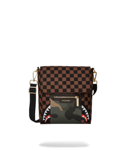 EXTERIOR GOLD ZIP POCKET SHARKS IN PARIS MESSENGER SLING BAG