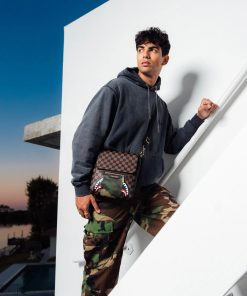 Alternative view of EXTERIOR GOLD ZIP POCKET SHARKS IN PARIS MESSENGER SLING BAG