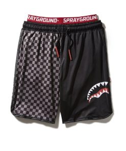 GREY CHECKERED SPLIT CORTO SWIM TRUNKS