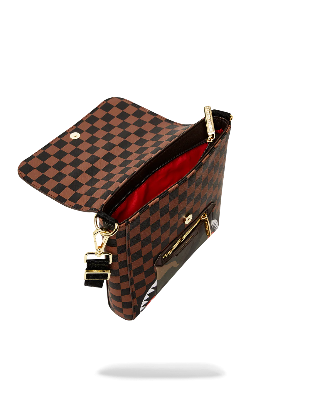EXTERIOR GOLD ZIP POCKET SHARKS IN PARIS MESSENGER SLING BAG - Image 7